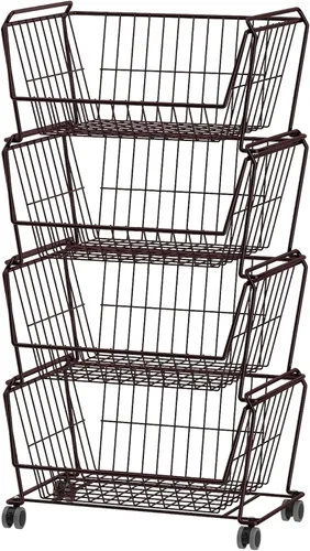Miniatura 7 de PUSDON Cestas de almacenamiento de metal apilables de 4 niveles, estante antióxido para frutas y verduras, estante de doble uso para cocina, hogar