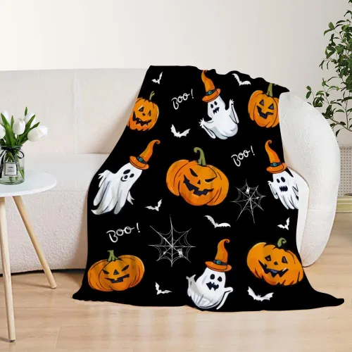 Miniatura 6 de YeeJu Manta de Halloween con diseño de calabaza y gato negro, manta de bebé pequeña para regazo, bebé, bebé, cuna, carriola, acogedora, suave