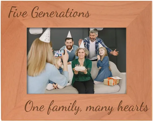 Gifts For All By Rachel Olevia Five Generations One Family Many Hearts - Marco de fotos de madera natural grabado de 4 x 6 pulgadas, diseño de