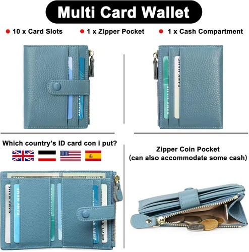 Miniatura 4 de FALAN MULE Billetera para AirTag para mujer con funda integrada para AirTag, AQH-Azul Gris, Casual
