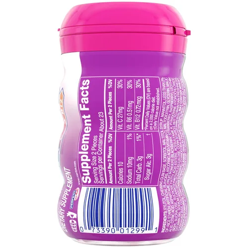 Miniatura 5 de Mentos Goma de mascar de vitaminas, goma de mascar sin azúcar con vitaminas y edulcorante de xilitol, bayas, botella de 45 unidades, 6 botellas