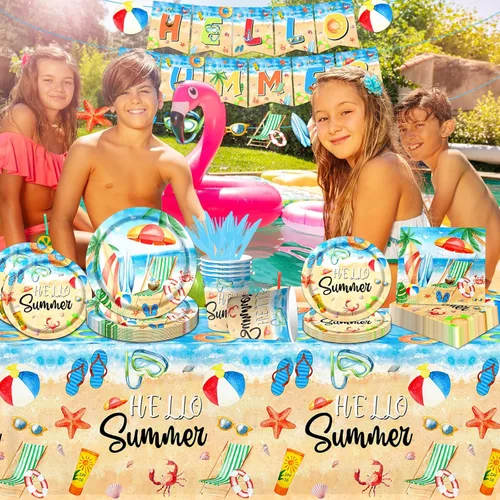 Miniatura 2 de Hola Decoraciones de Fiesta de Verano - Juego de 142 Piezas de Platos y Servilletas de Papel para Fiesta en la Playa y la Piscina, Vajilla Temática