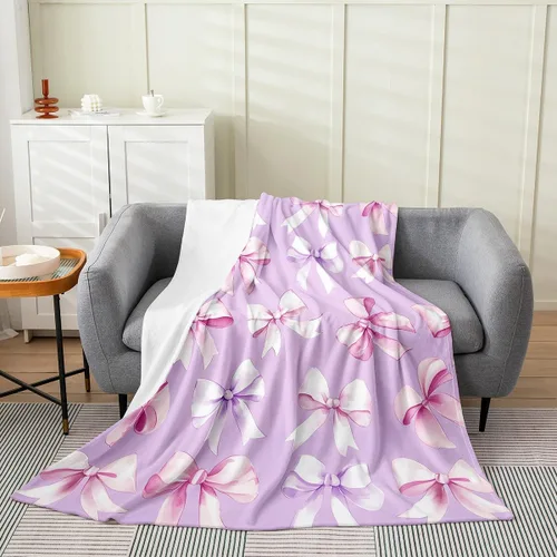 Miniatura 35 de Erosebridal Manta de franela con nudo de lazo para niñas, 40 x 50 pulgadas, diseño de rayas de diamante, para sofá cama y cama de vellón para niños