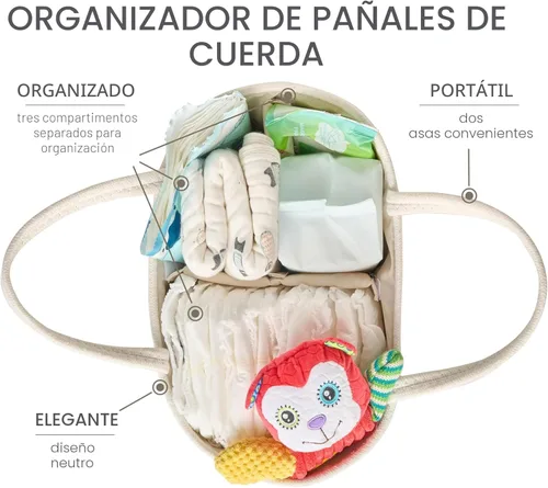 Miniatura 2 de Organizador de pañales, cesta de regalo vacía para artículos esenciales para recién nacidos, cesta de almacenamiento de bebé, elegante bolsa