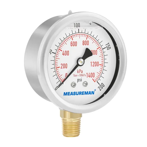 Miniatura 6 de MEASUREMAN Tamaño del dial de 2-1/2 pulgadas, medidor de presión lleno de líquido, 0-200 psi/kpa, caja de acero inoxidable 304, montaje inferior