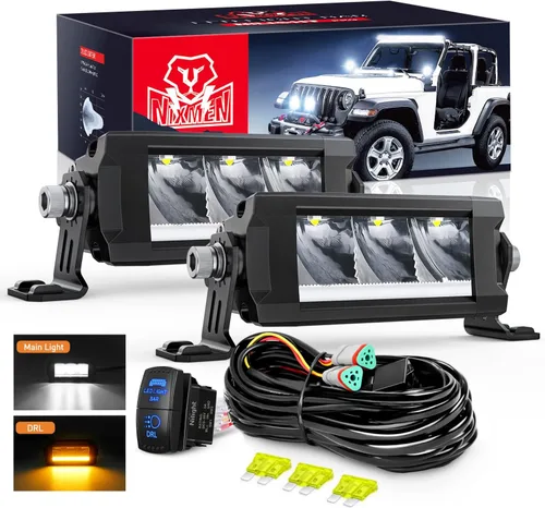 Nilight Barra de luz LED con DRL ámbar 2 PCS 15 W 5.3 pulgadas fila única 1680 LM anti-reflejo punto todoterreno luces de conducción delgadas IP68