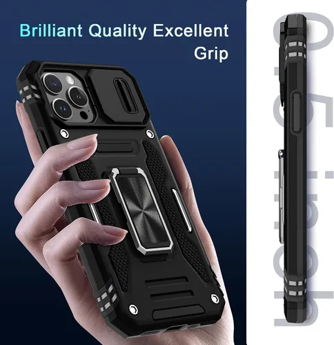 Miniatura 7 de DEERLAMN Funda para iPhone 13 Pro Max con cubierta deslizante para cámara + protector de pantalla (1 unidad), anillo giratorio con soporte de grado