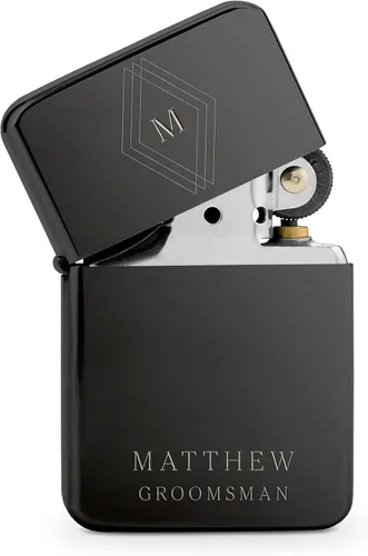 Miniatura 23 de WEDDINGSTAR Encendedor personalizado grabado de metal negro plomizo a prueba de viento, grabado con monograma personalizable, recargable