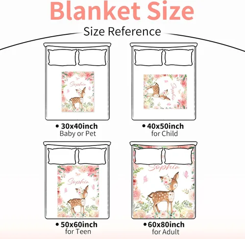 Miniatura 5 de Manta de bebé personalizada de ciervo para niña, manta con nombre personalizado para niñas recién nacidas, manta de franela suave, regalo 8-Deer