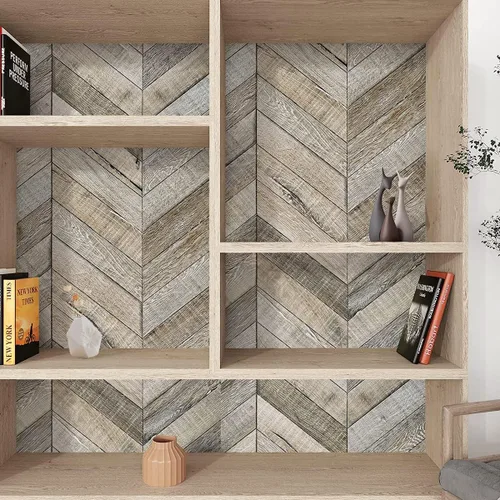 Miniatura 5 de Jeweluck Papel tapiz de madera Shiplap para despegar y pegar, papel de contacto de espiga de 17.7 x 118.1 pulgadas, papel tapiz de madera rústica