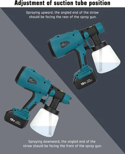 Miniatura 6 de Taingwei Pulverizador de pintura inalámbrico para batería Makita LXT de 18 V, pistola pulverizadora de pintura HVLP de 200 W con motor sin