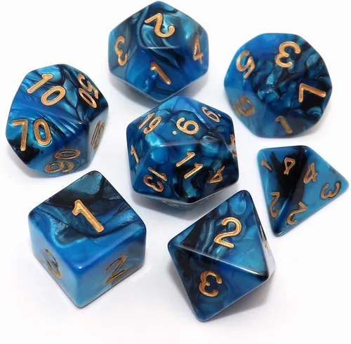 Miniatura 16 de Juego de dados DND de brillo azul y rojo para juegos de rol de Calabozos y Dragones, Warhammer, D&D, juegos de mesa, dados poliédricos Rojo mezclado