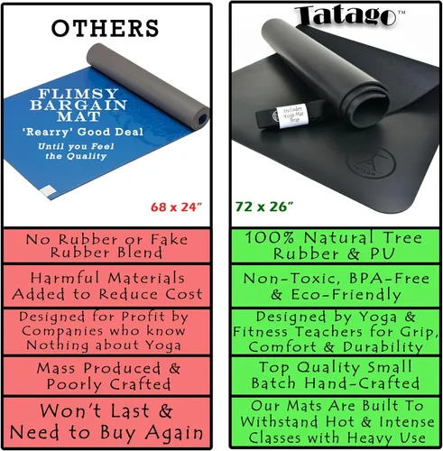 Miniatura 5 de Tatago Esterilla de yoga caliente antideslizante de goma natural de grado profesional, tapete de Pliates, tapete de estiramiento o esterillas