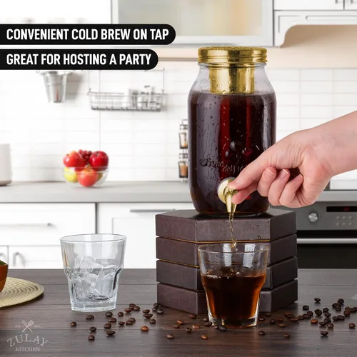 Miniatura 3 de Cafetera de infusiones en frío de 1.5 litros de Zulay Kitchen con jarra de vidrio EXTRA GRUESA y filtro de malla de acero inoxidable, cafetera