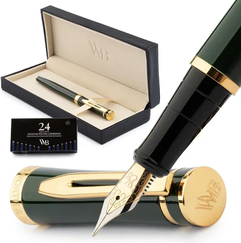 Miniatura 40 de Conjunto de pluma estilográfica Wordsworth & Black, plumín extra fino dorado de 18 quilates, incluye 24 cartuchos de tinta, convertidor de repuesto