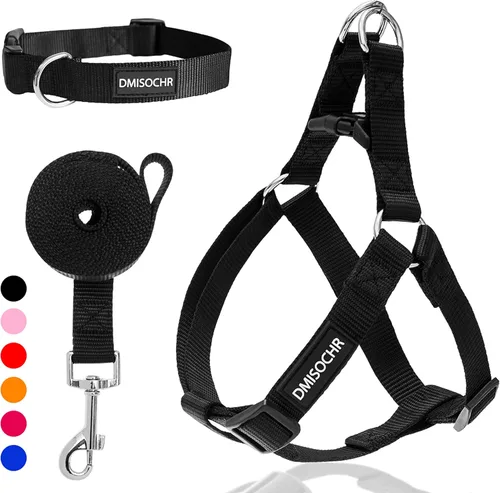 Arnés para perro sin tirones, arnés ajustable, correa y collar para perros pequeños, medianos y grandes, arnés suave a prueba de escapes para