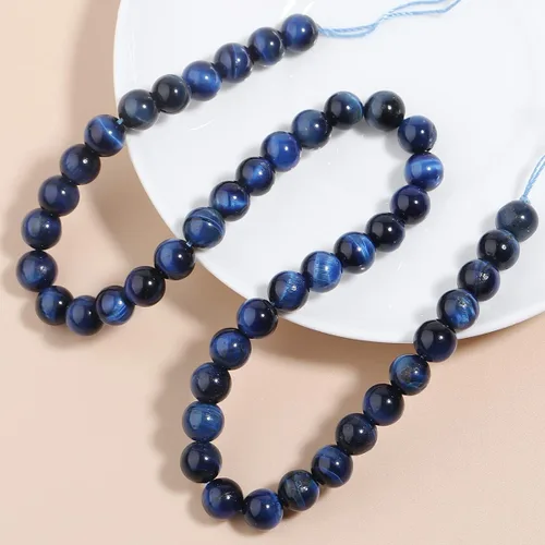 Miniatura 2 de Cuentas redondas sueltas de tigre de lapislázuli natural de 0.315 pulgadas (0.315 in), piedra curativa para hacer joyas, manualidades, pulseras