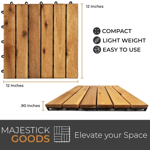 Miniatura 6 de Majestick Goods Azulejos de plataforma de listones largos entrelazados, azulejos de madera de acacia entrelazados, fácil instalación para suelos