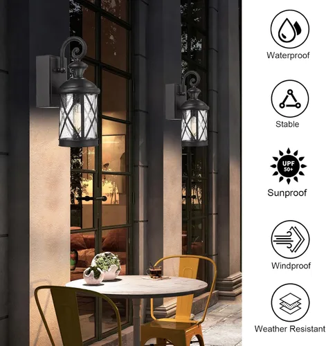 Miniatura 6 de Darkaway Lámpara de pared con sensor de movimiento para exteriores, luz de porche al aire libre del atardecer al amanecer con salida GFCI, aplique