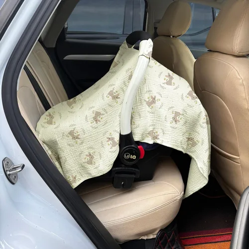 Miniatura 7 de Funda de asiento de automóvil 100% muselina de algodón, funda de toldo para asiento de automóvil, ajuste universal para niños y niñas (conejo lindo)