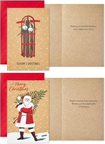 Miniatura 4 de Hallmark Surtido de tarjetas de Navidad en caja, papel kraft rústico (6 diseños, 36 tarjetas con sobres)