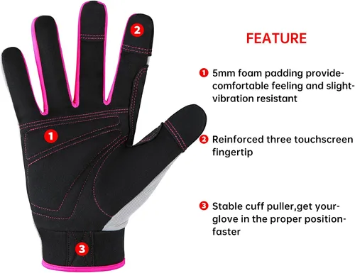 Miniatura 3 de DULFINE Guantes de trabajo para mujer, ajuste flexible y transpirable con nudillos y palma acolchados, compatibles con pantalla táctil, ideales