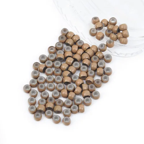 Miniatura 26 de Vlasy 100 Piezas Cuentas de Nano Anillo con Forro de Silicona para Extensiones de Cabello Humano con Nano Anillo 5 Colores Opcionales (Negro)