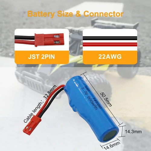Miniatura 3 de KBT - Paquete de 2 baterías recargables de iones de litio de 3.7 V 800 mAh 10C de alto drenaje con conector JST de 2 pines y cable de carga USB
