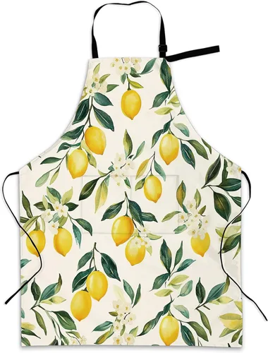 Delantal de cocina con bolsillo, cuello ajustable impermeable y lazos largos, delantal de cocina para hornear, jardinería, pintura para mujer Flores