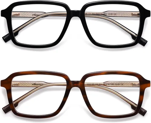 Miniatura 8 de AMOMOMA Paquete de 2 lentes de lectura retro para mujeres y hombres, marco rectangular para lector de computadora con luz azul AM6198