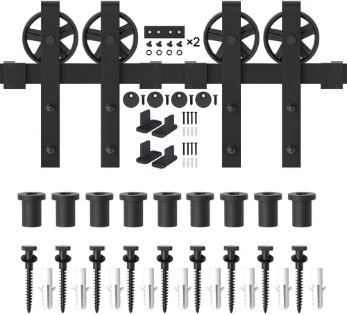 Miniatura 6 de WINSOON Kit de artículos para montar una puerta corredera de granero de madera de 13 pies, ruedas de radios amplios, color negro, básica