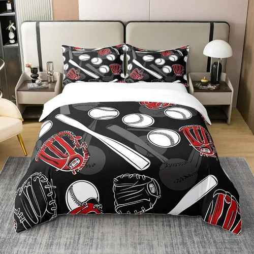 Erosebridal - Juego de funda de edredón 100% algodón con diseño de béisbol, tamaño individual, juego de ropa de cama de sóftbol, bate deportivo para