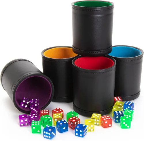 Brybelly Juego de dados con taza de dados – Perfecto para juegos de dados de casino para la familia de dados de cuero – Coctelera de dados de póker