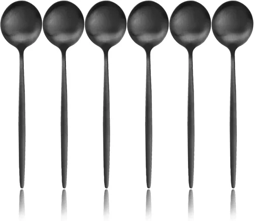 Miniatura 13 de Cucharas de café expreso negro mate, mini cucharas de té para café, cucharas pequeñas de acero inoxidable de 5.11 pulgadas para postre, juego de 6