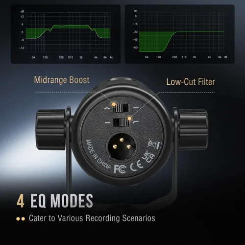 Miniatura 5 de FIFINE Micrófono dinámico XLR, micrófono vocal de estudio para grabación, micrófono de podcast XLR de metal con impulso medio, filtro de corte bajo