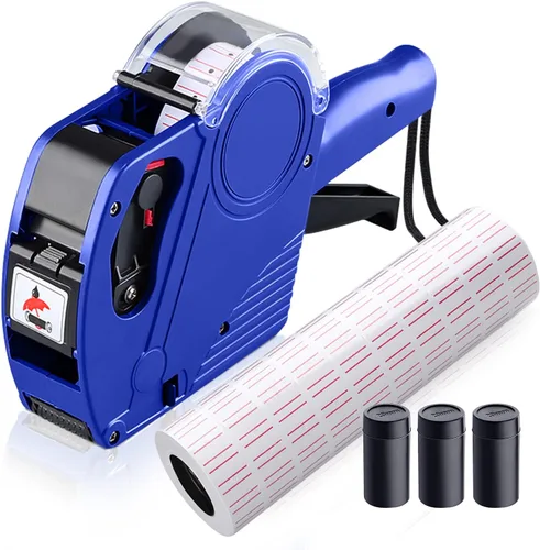 MX5500 Pistola de precio de 8 dígitos, kit de pistola de precios con pistola de precios de recarga de 3 tintas, pistola de etiquetas para Azul