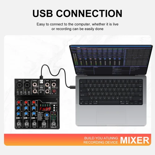 Miniatura 9 de AD14 Mezclador de audio profesional Placa de sonido Interfaz Sistema de consola 4 canales USB digital Bluetooth MP3 Entrada de computadora 48V