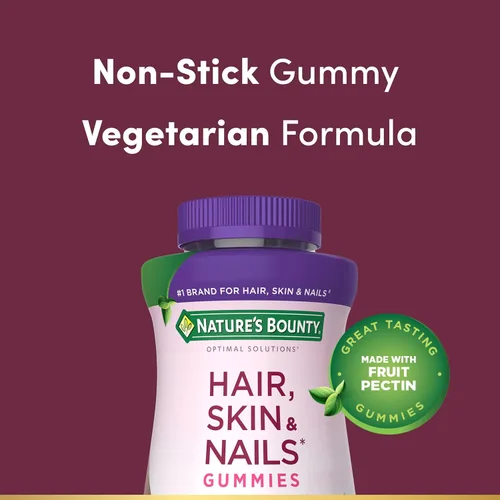 Miniatura 3 de Nature’s Bounty Soluciones óptimas Gomitas de pectina avanzadas para cabello, piel y uñas, 2x biotina por porción, gomitas sin pegajosidad, fórmula