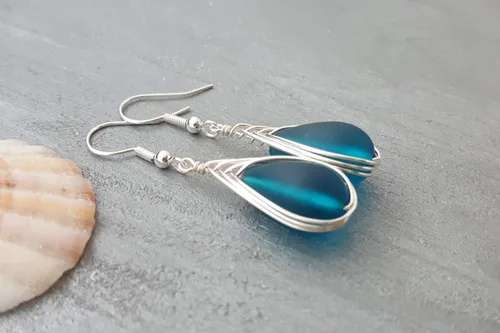 Miniatura 66 de Yinahawaii Handmade Sea Glass Earrings, Hawaiian Jewelry, Wire Braided Earrings Teardrop Earrings, Beach Jewelry Sea Glass Jewelry For Women Cobalt