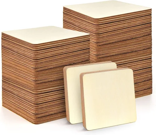 Miniatura 10 de Coopay 40 piezas de cuadrados de madera sin terminar de 6 pulgadas, rebanadas de madera natural, recortes cuadrados de madera para pintura