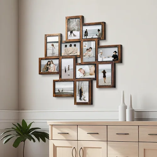 Miniatura 3 de JERRY & MAGGIE - Portarretratos múltiple de 24 x 24 pulgadas, en PVC para pared, para fotografías de 6 x 4 pulgadas, 12 portarretratos, varios Dorado