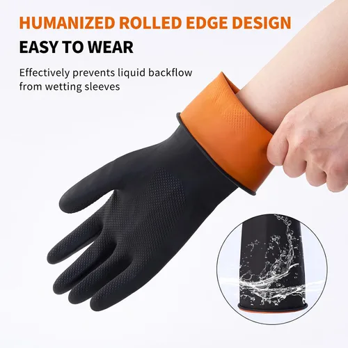 Miniatura 2 de Bamllum 4 pares de guantes de goma negros para lavar platos - Guantes de limpieza reutilizables para la cocina, el hogar, antideslizantes, flexibles