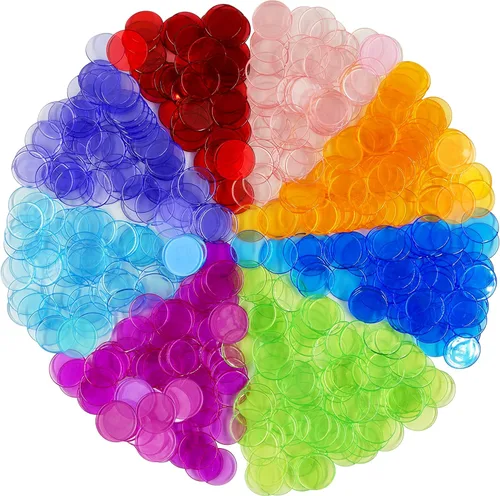 Miniatura 4 de Hebayy 250 Fichas de conteo de bingo transparentes de 8 colores en plástico (cada una mide 3/4 de pulgada de diámetro)