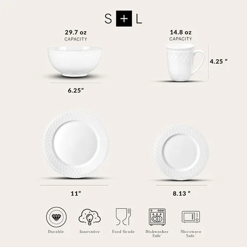 Miniatura 2 de Stone Lain Alexandria - Juego de vajilla de 16 piezas de porcelana china, blanco