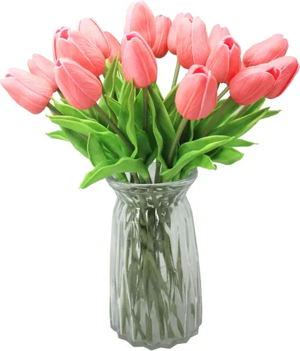 Miniatura 18 de Tulipanes artificiales, 10 cabezas, mini flores artificiales de tacto real, tulipán falso para decoración del hogar, boda, fiesta, ramo de flores