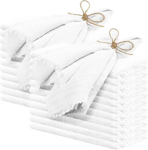 Miniatura 18 de 24 servilletas de tela hechas a mano con flecos beige, 16 x 16 pulgadas, delicadas servilletas de algodón rústico a granel para bodas, cenas, fiestas