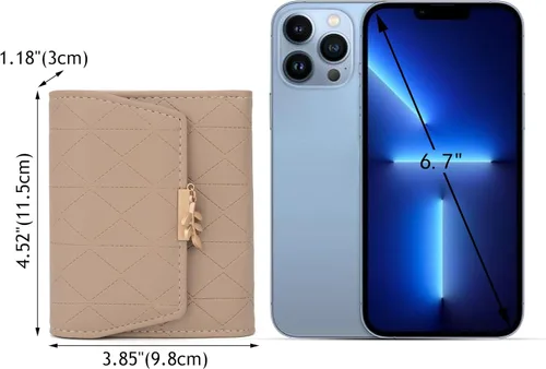 Miniatura 59 de UTO - Cartera pequeña RFID de piel sintética con dije de hoja, cierre de cremallera y tarjetero.