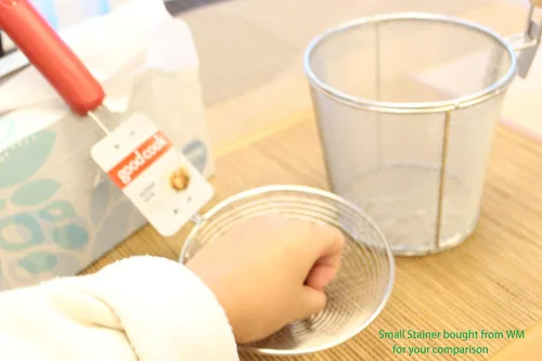 Miniatura 6 de Cesta grande de acero inoxidable, mango de madera para resistencia al calor, malla fina de 5 x 5 pulgadas, fideos de pasta Udon Ramen, enjuague