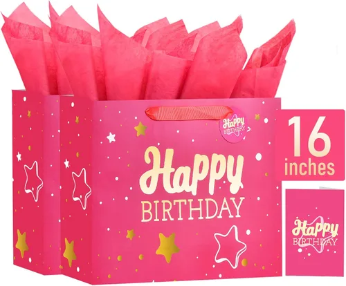 Miniatura 18 de Powbrace Bolsa de regalo de cumpleaños negra con papel de seda y tarjeta de felicitación, 13 x 10.2 x 4.9 pies, mediana