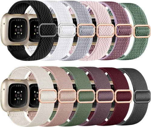 Miniatura 10 de GEAK Paquete de 12 bandas elásticas de nylon compatibles con Fitbit Versa 3/Fitbit Versa 4/Fitbit Sense/Sense 2 para mujeres y hombres, correa